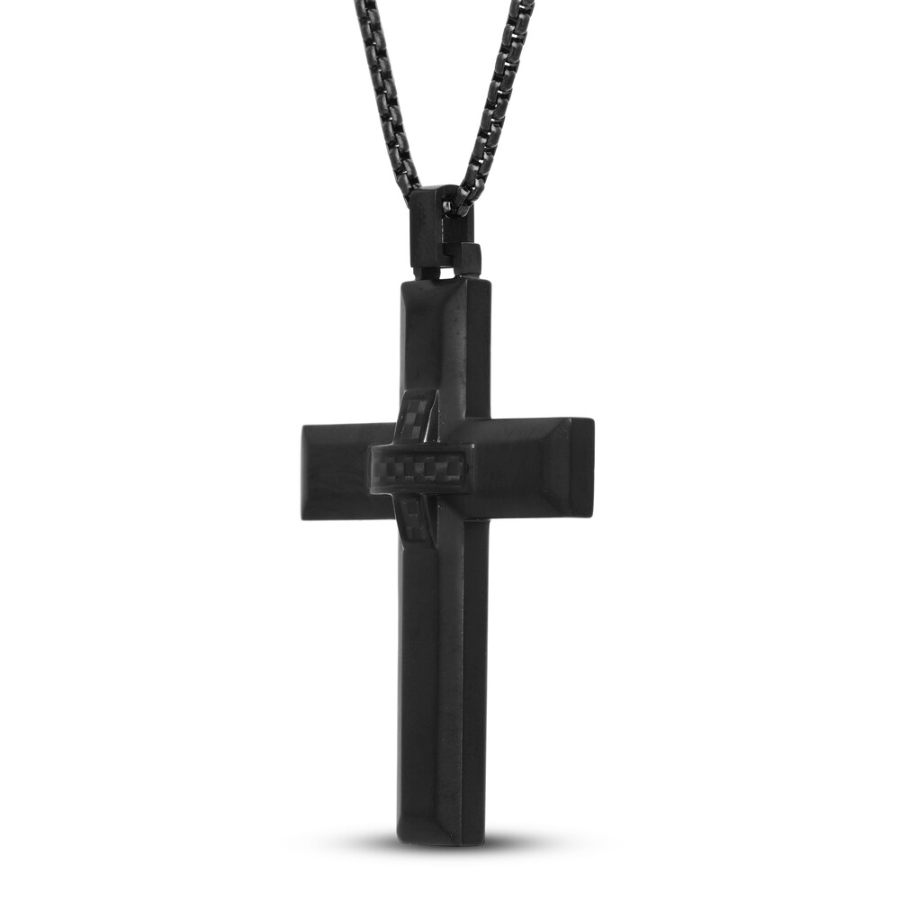 Cross Necklace Carbon Fiber Stainless Steel 24\" 6KBks8Py