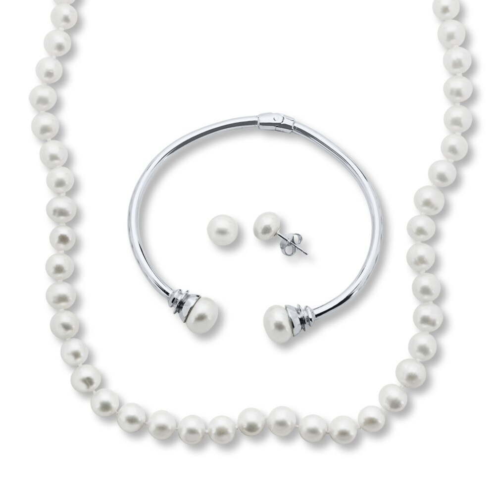 Cultured Pearl Necklace Boxed Set Sterling Silver 6LcnuE9X