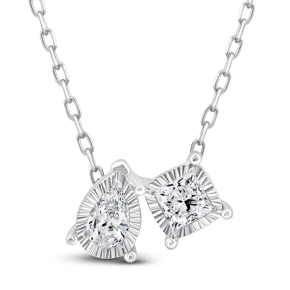 Diamond Pendant Necklace 1/3 ct tw Pear/Princess 14K White Gold 18\" 6Ts8nZgU