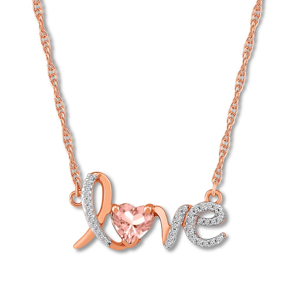 Morganite Love Necklace 1/15 ct tw Diamonds 10K Rose Gold 6g8US4l8 [6g8US4l8]