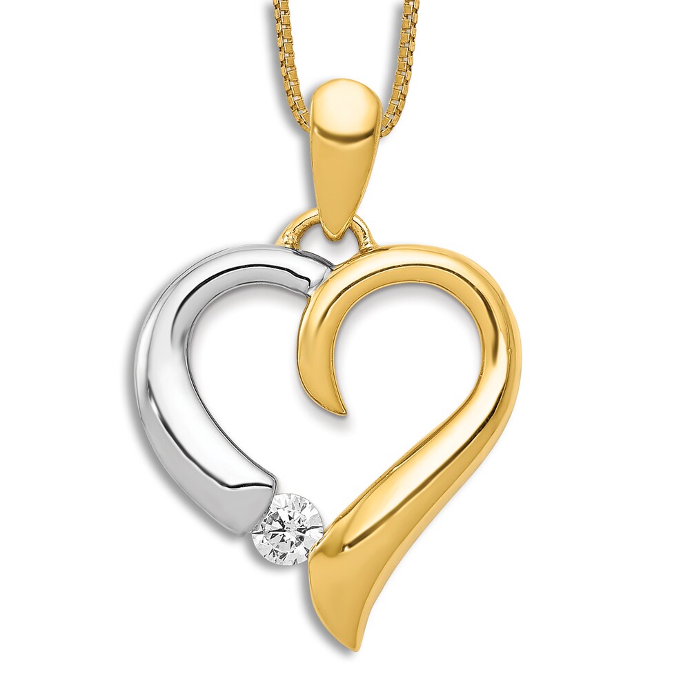 Diamond Heart Pendant Necklace 1/10 ct tw Round 14K Yellow Gold 18" 6lUQJnLr
