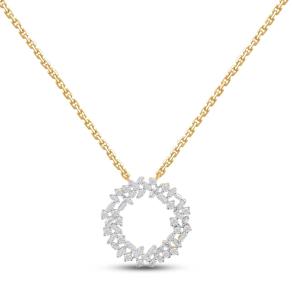 Diamond Circle Necklace 1/2 ct tw Round/Baguette 14K Yellow Gold 18" 6lrpIk7k