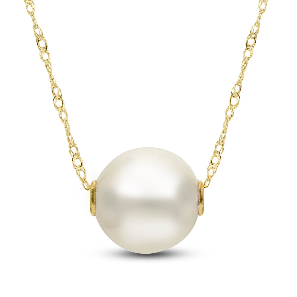 South Sea White Cultured Pearl Drop Necklace 14K Yellow Gold 6x52KHck
