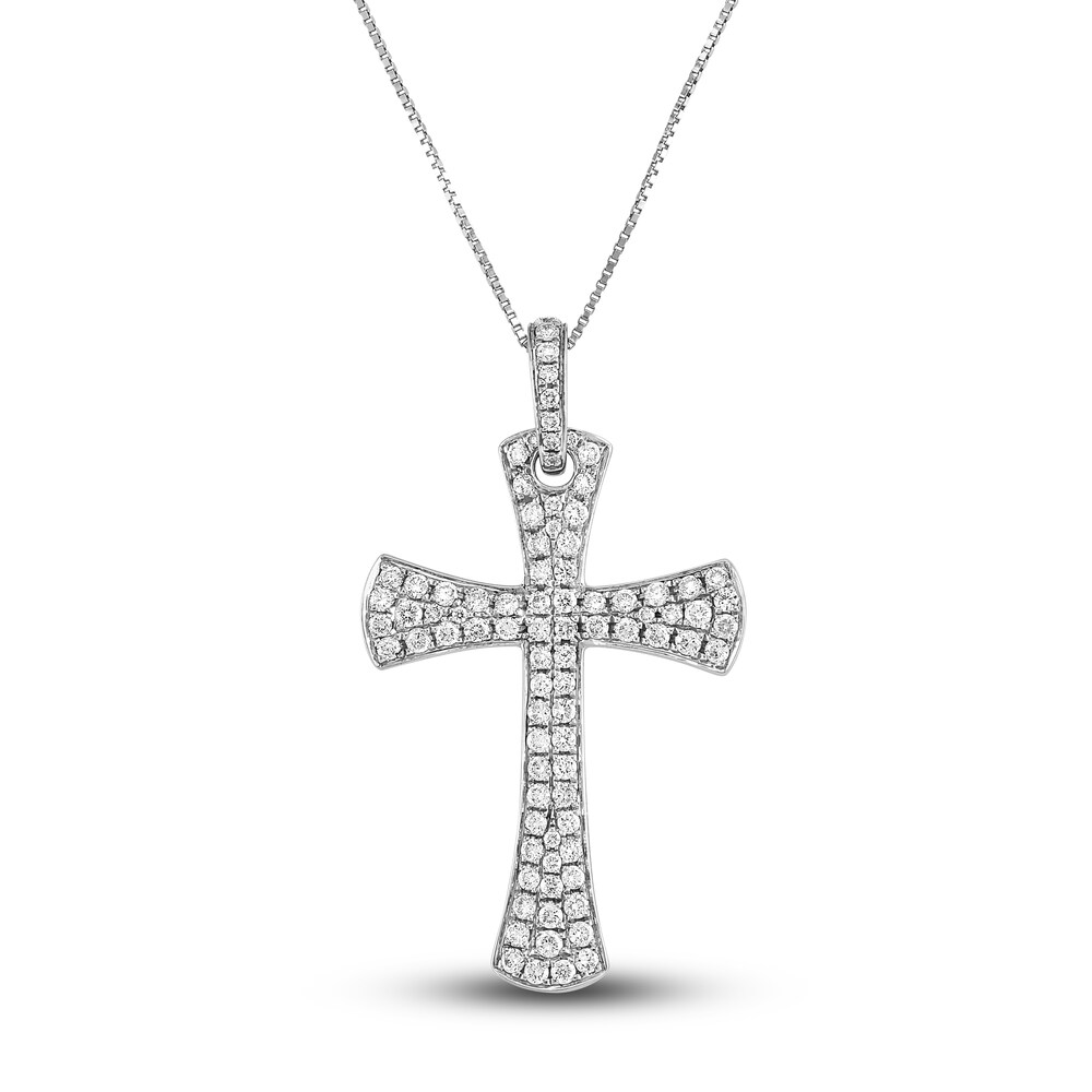 Diamond Cross Pendant Necklace 5/8 ct tw Round 14K White Gold 18" 75E6WTBC