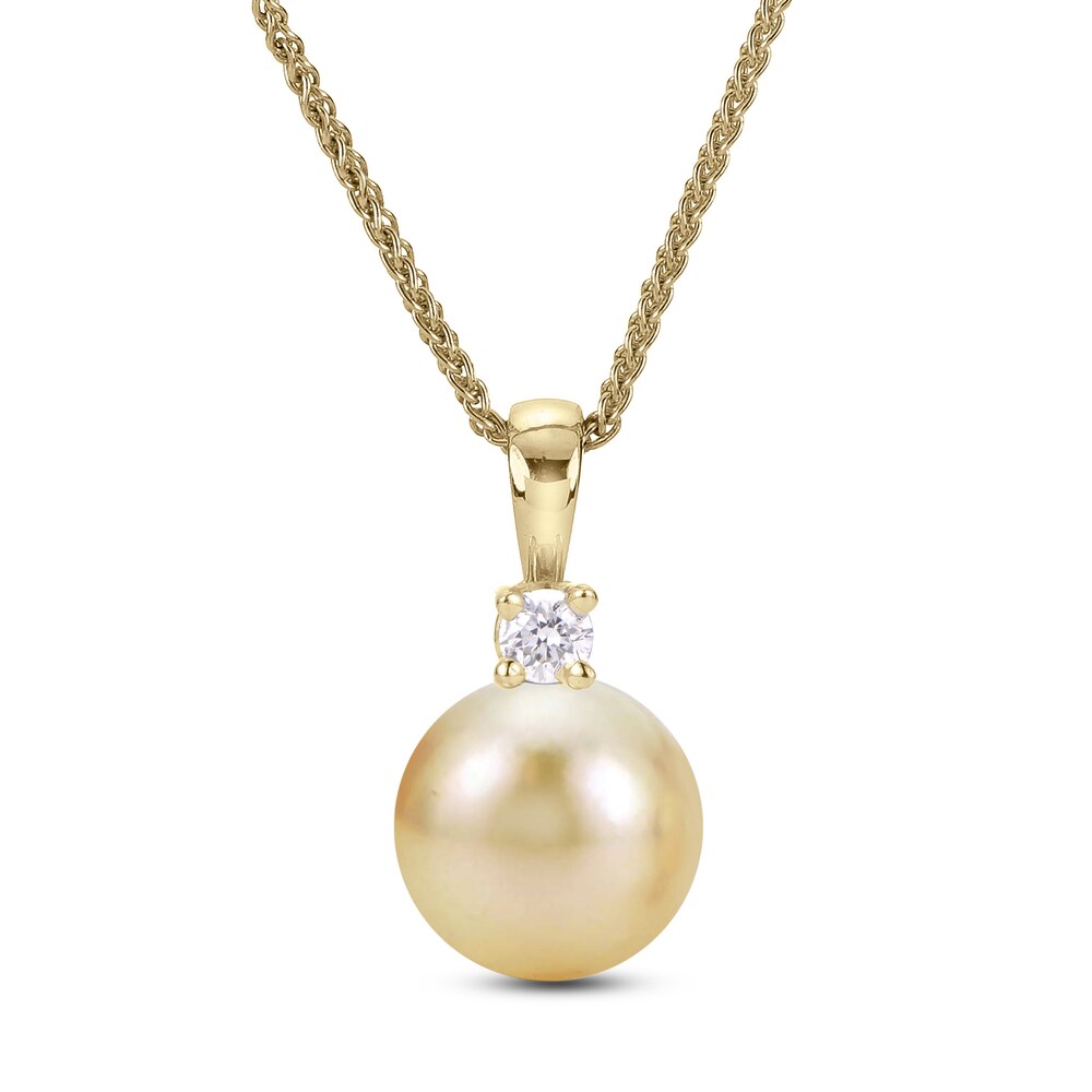 Cultured Freshwater Pearl Circle Necklace 1/6 ct tw Diamonds 14K Yellow Gold 75xAakOq