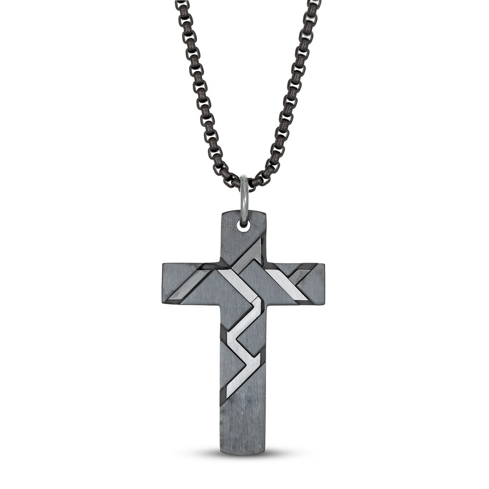 Cross Necklace Black Ion-Plated Stainless Steel 24\" 7CEdED3m [7CEdED3m]