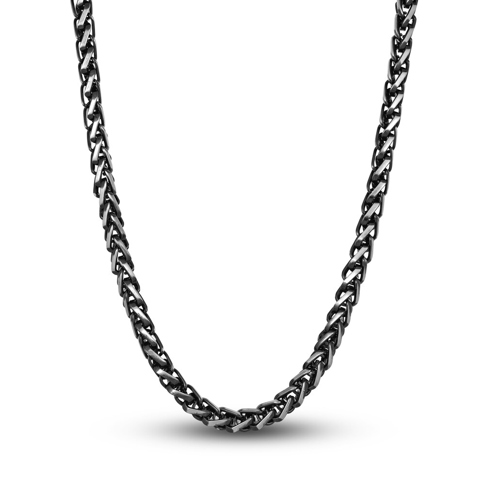 Men's Wheat Chain Necklace Black Ion-Plated Stainless Steel 24" 7PfhJmT7