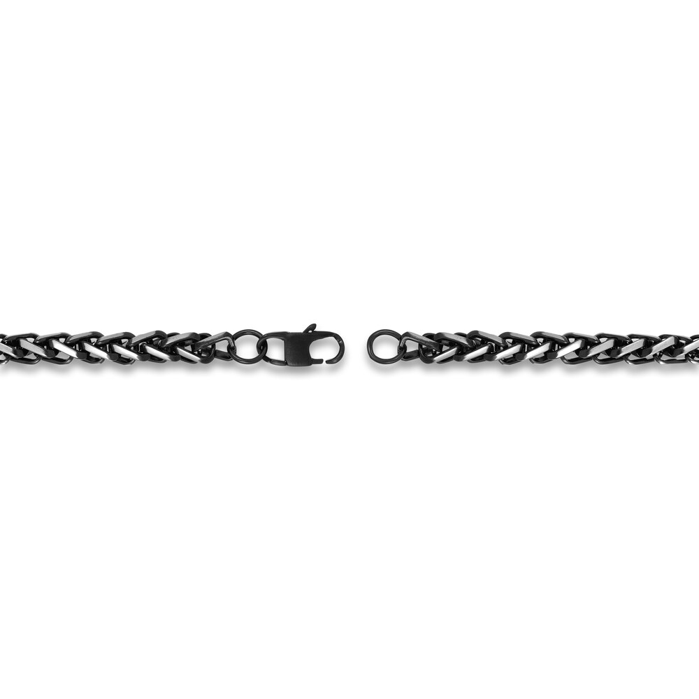 Men\'s Wheat Chain Necklace Black Ion-Plated Stainless Steel 24\" 7PfhJmT7