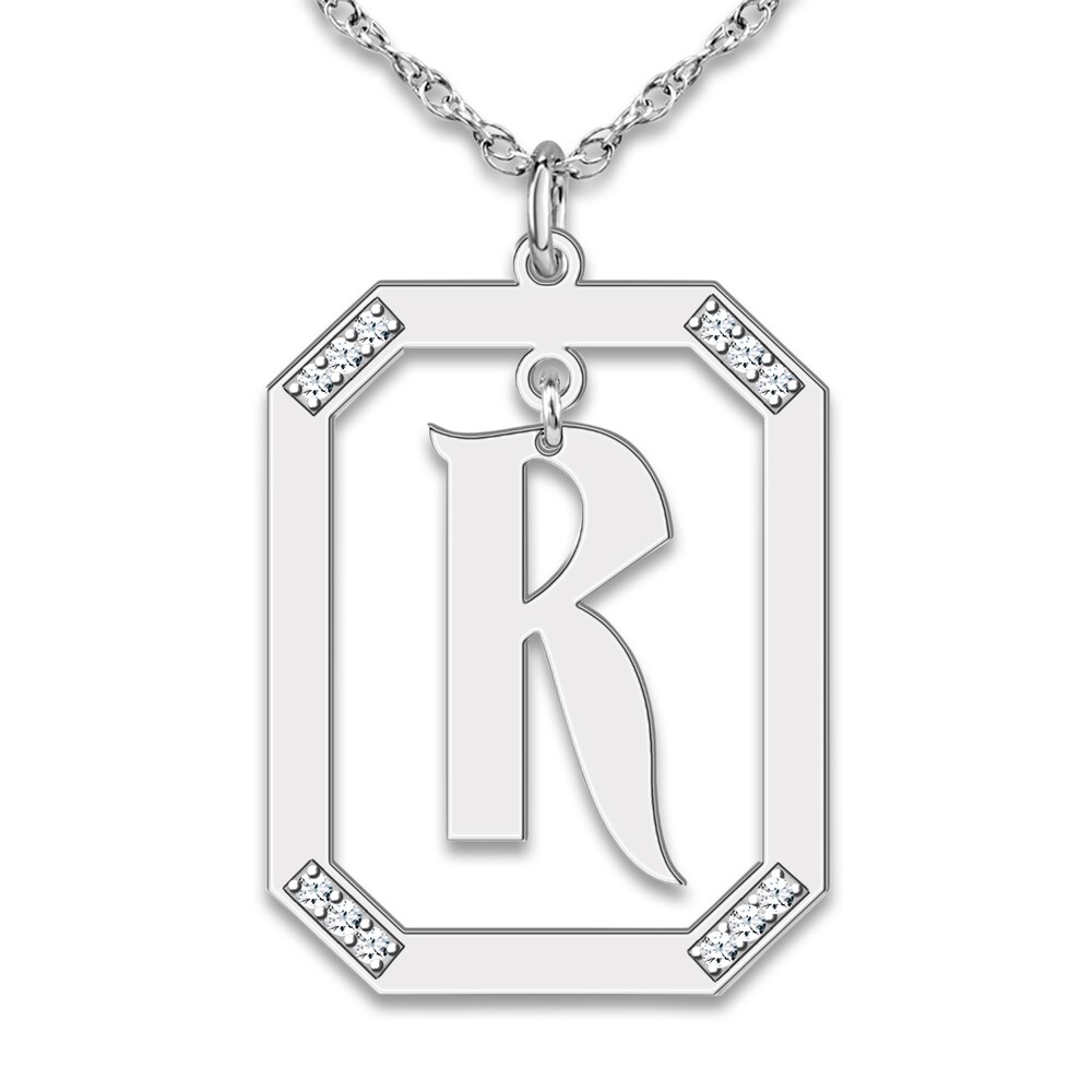 Diamond Engravable Pendant Necklace 1/8 ct tw Round Sterling Silver 7UnjHhl0