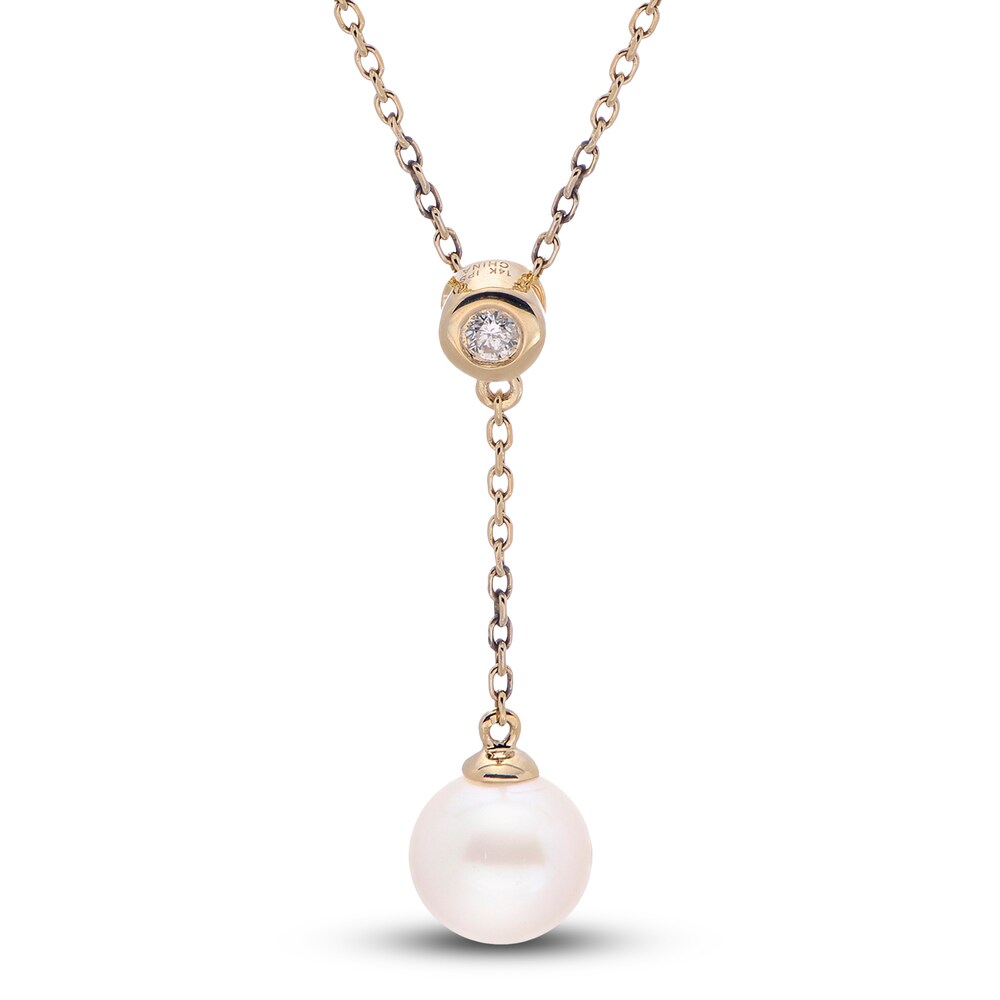 Cultured Freshwater Pearl Pendant Necklace 1/20 ct tw Diamonds 14K Yellow Gold 18" 7WdHYznh