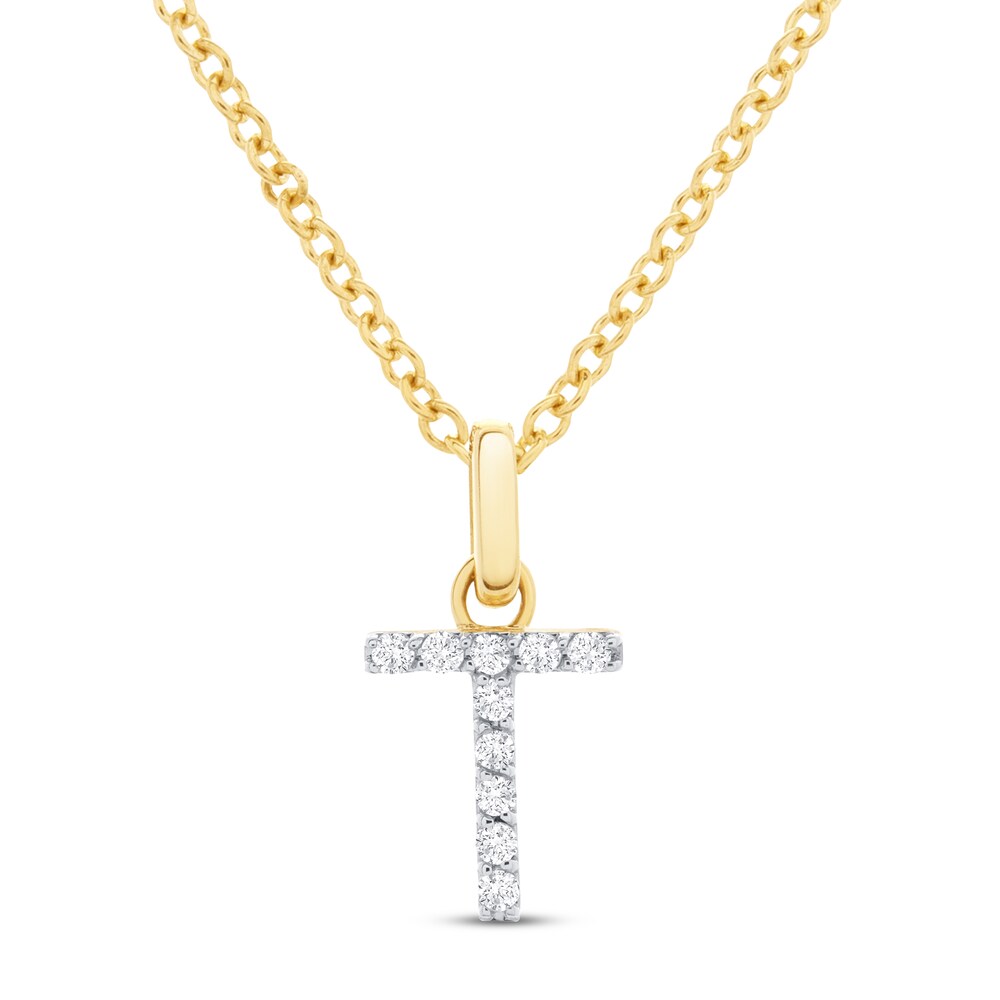 Diamond Letter T Necklace 1/10 ct tw Round 10K Yellow Gold 7fhWh5rG