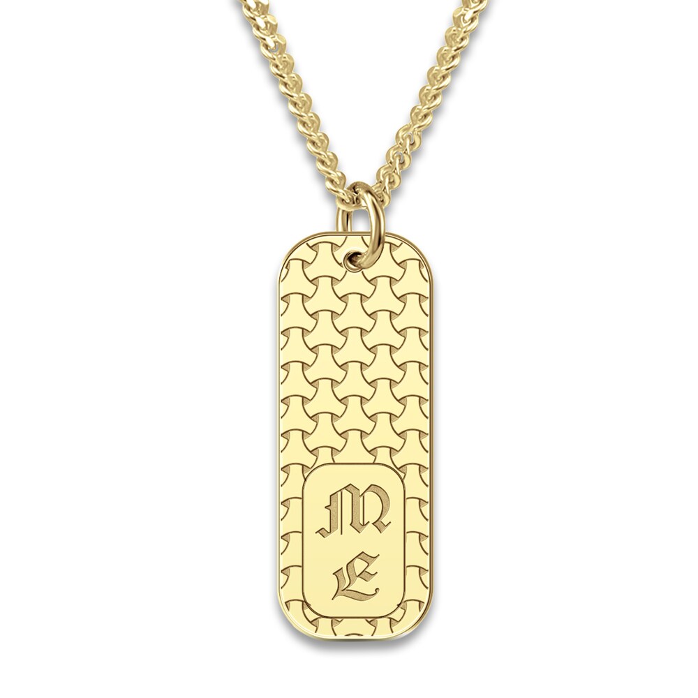 Men's Engravable Dog Tag Pendant Necklace Yellow Gold-Plated Sterling Silver 22" 7nOC57O9