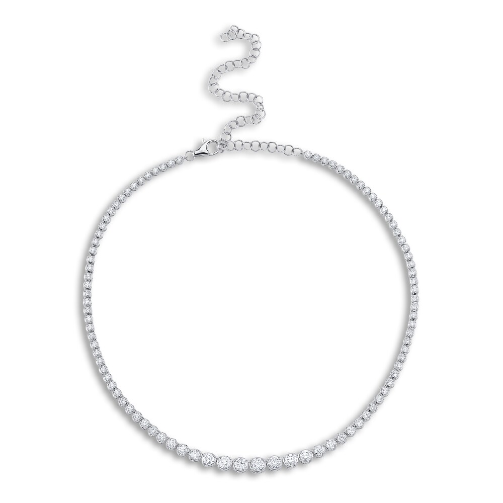 Shy Creation Diamond Tennis Necklace 6-1/2 ct tw Round 14K White Gold 18\" SC55022934V2 7ppfIW5L