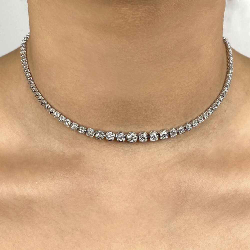 Shy Creation Diamond Tennis Necklace 6-1/2 ct tw Round 14K White Gold 18\" SC55022934V2 7ppfIW5L