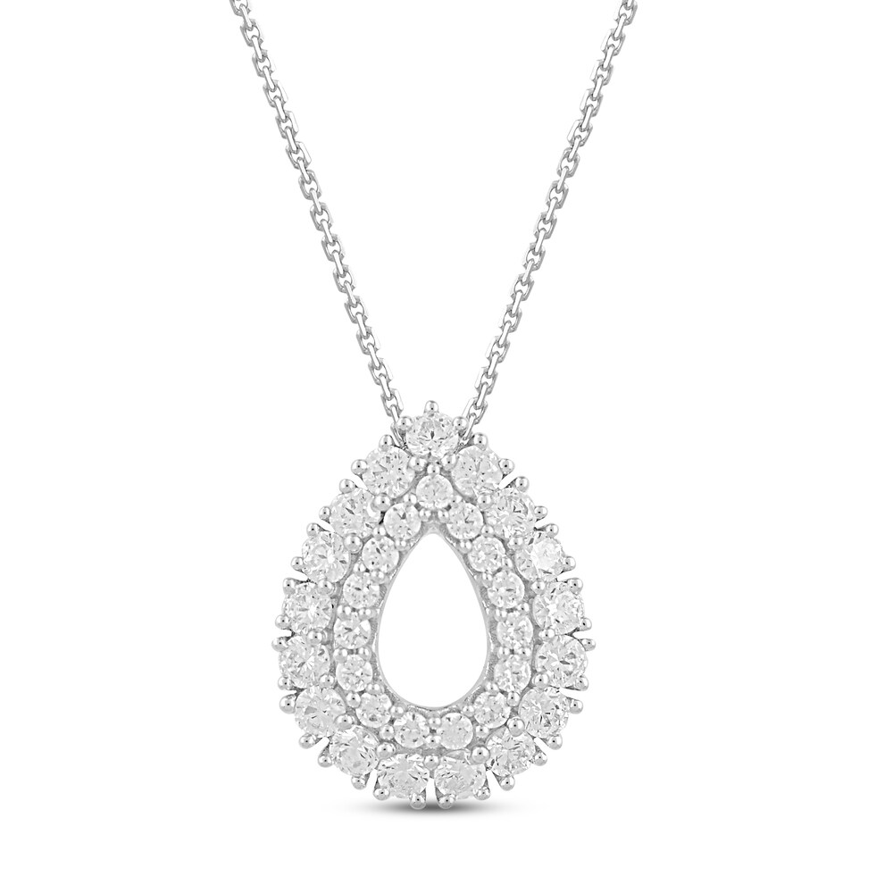 Diamond Drop Necklace 3/4 ct tw Round 14K White Gold 18\" 7t9XgKfX