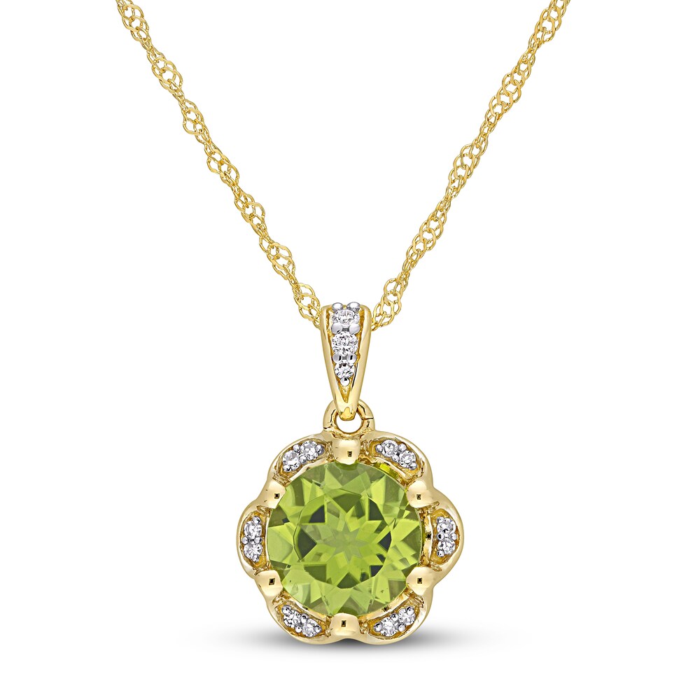 Natural Peridot Necklace 1/20 ct tw Diamonds 14K Yellow Gold 7tETbIu5