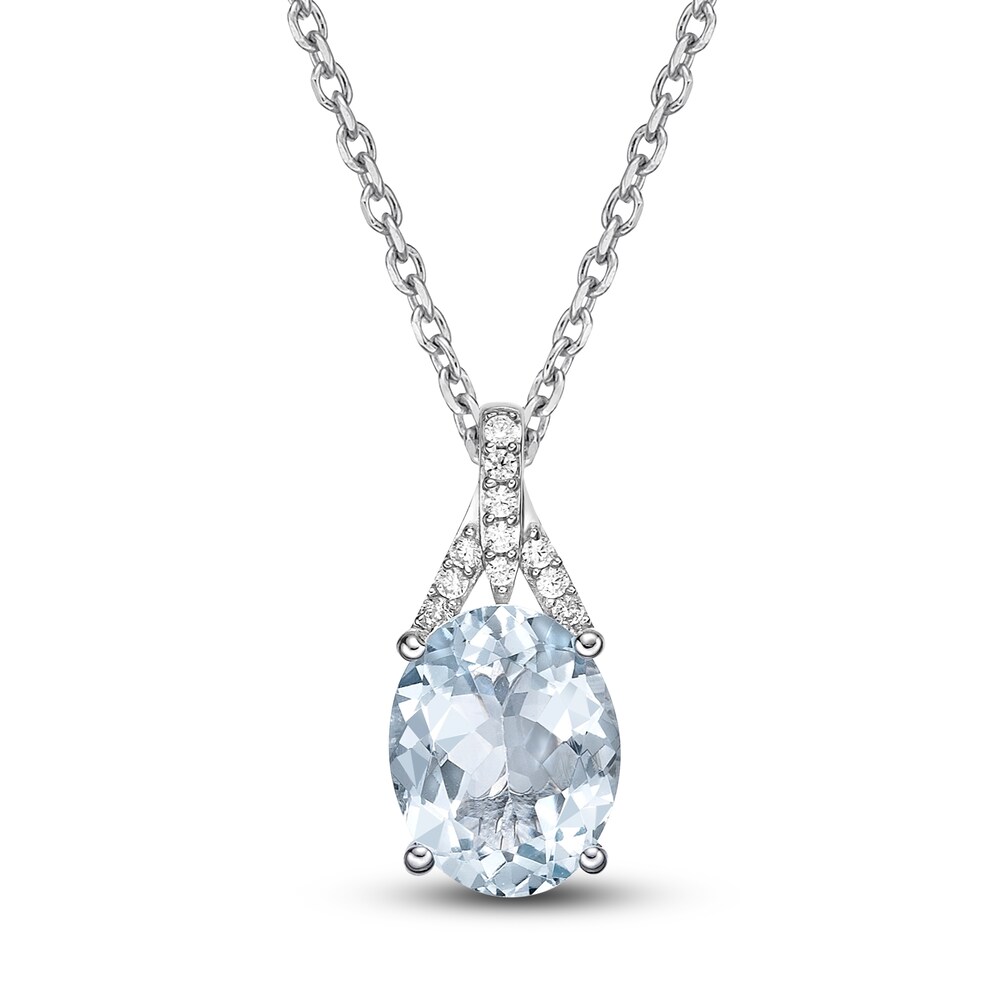 Natural Aquamarine Pendant Necklace 1/8 ct tw Diamonds 10K White Gold 18" 7wu77bAo
