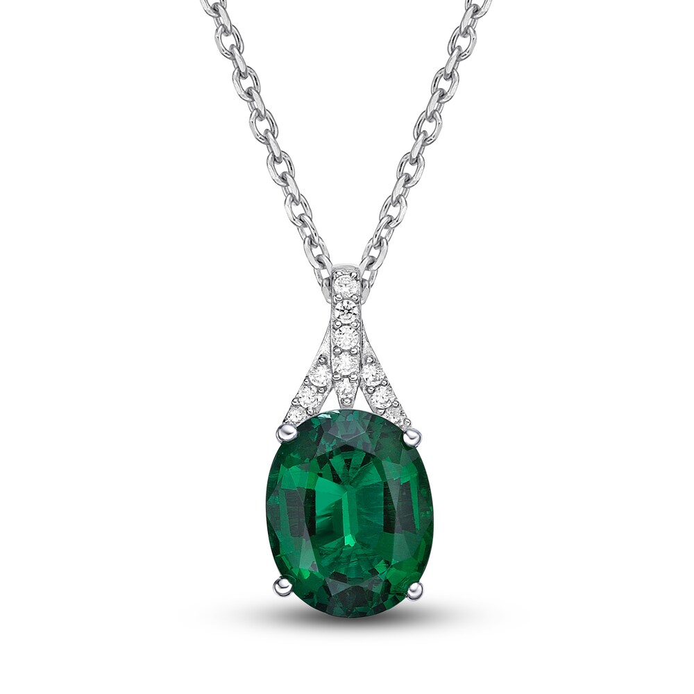 Lab-Created Emerald Pendant Necklace 1/8 ct tw Round 10K White Gold 8BkTDj2b