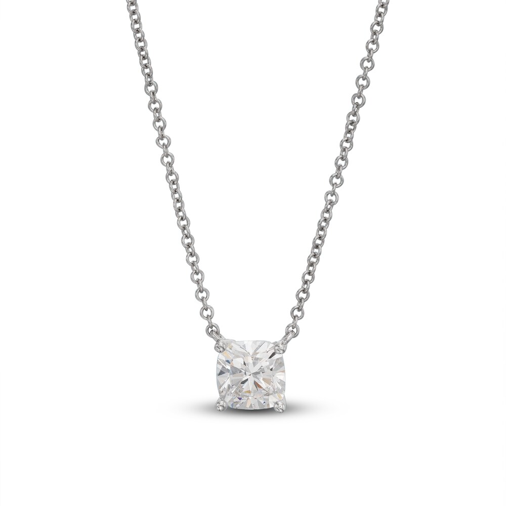 Lab-Created Diamond Solitaire Necklace 1 ct tw Cushion 14K White Gold 19" (SI2/F) 8C70kUWL