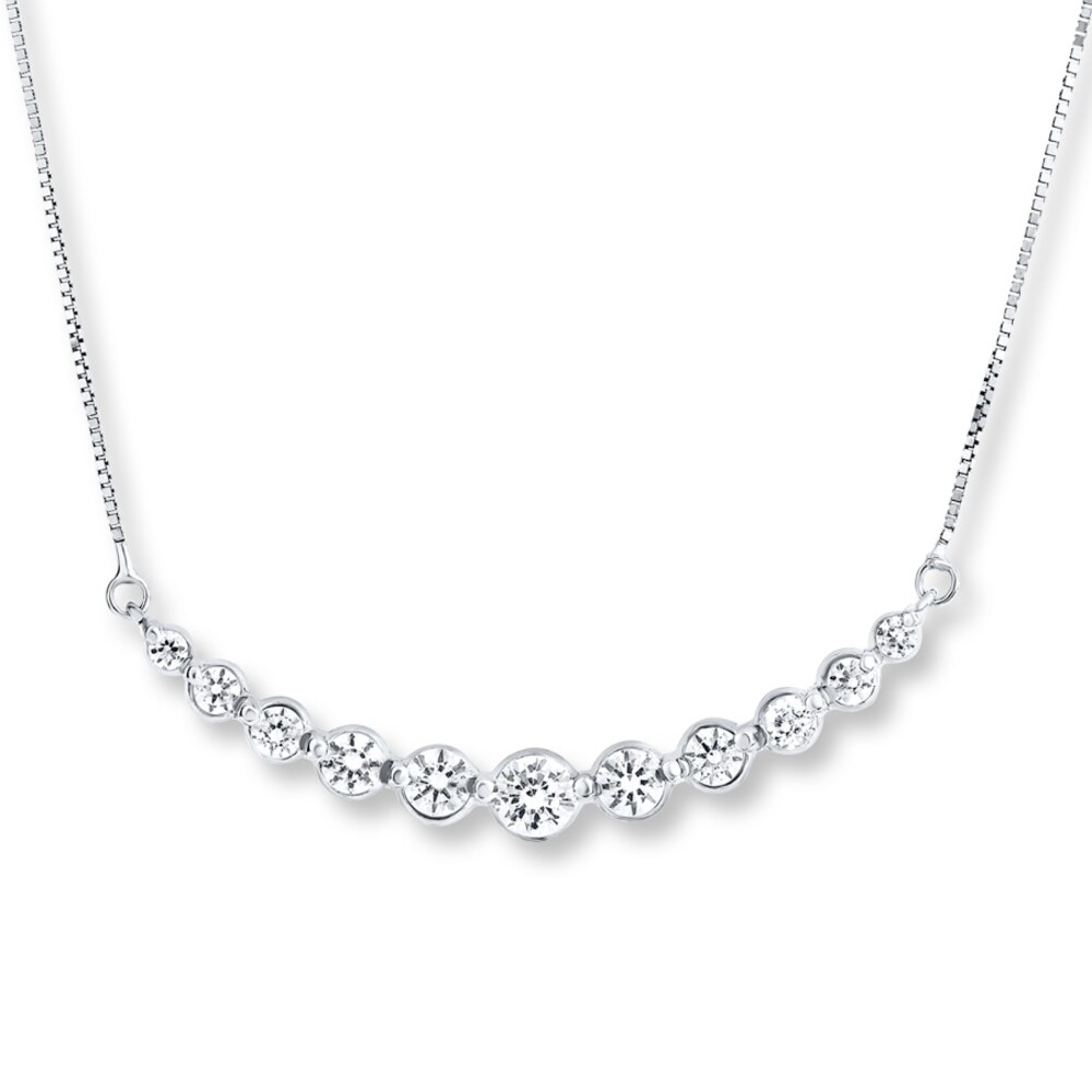 Curved Bar Necklace 1 ct tw Diamonds 14K White Gold 8M8l46Je