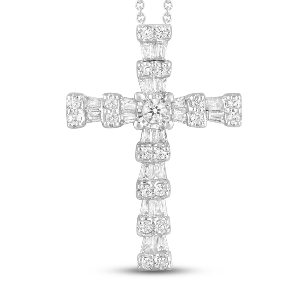 Diamond Cross Pendant Necklace 1/4 ct tw Round/Baguette 10K White Gold 8VWkL3gb