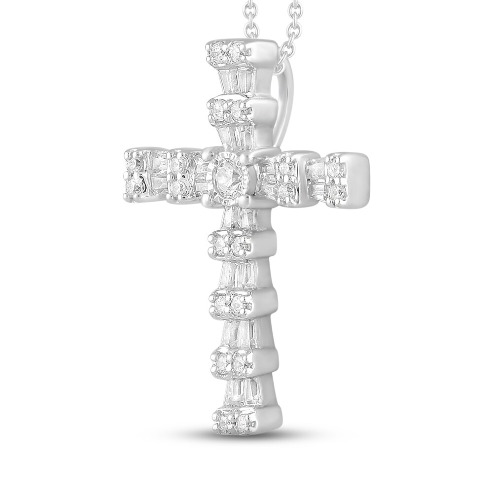 Diamond Cross Pendant Necklace 1/4 ct tw Round/Baguette 10K White Gold 8VWkL3gb