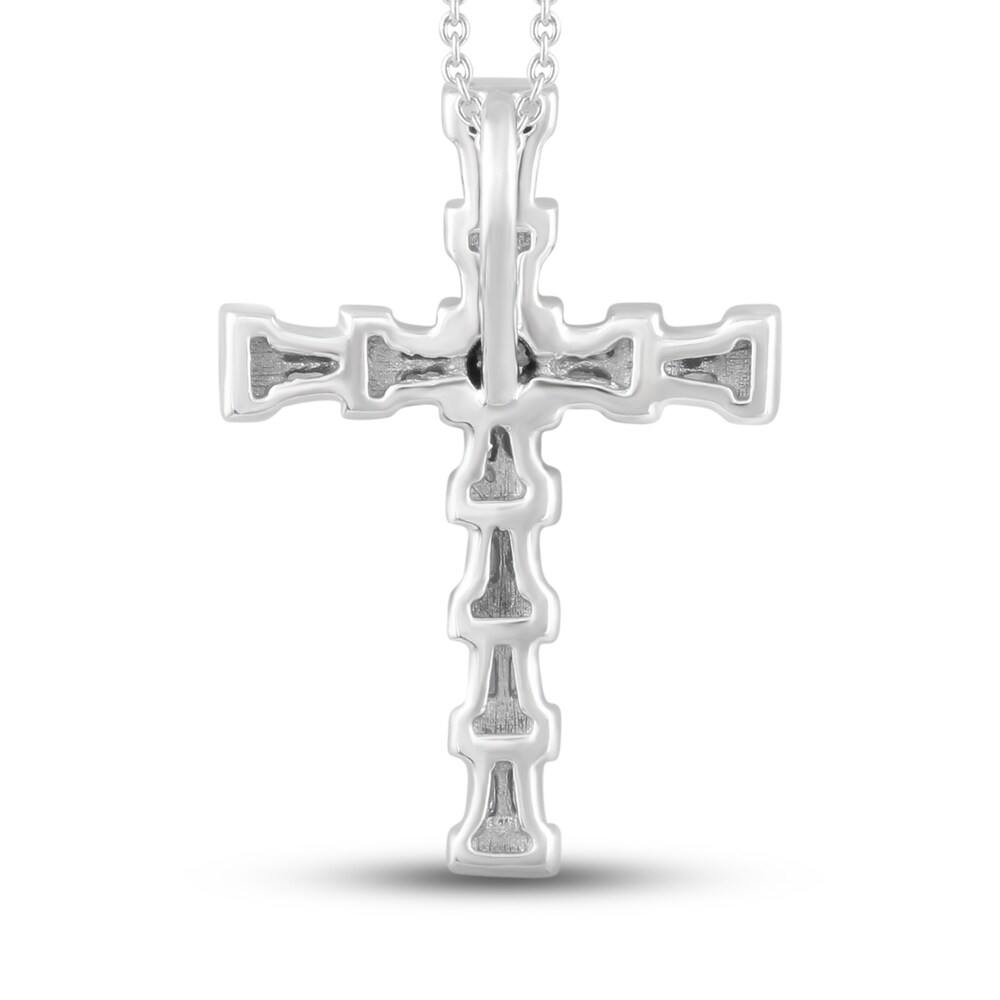 Diamond Cross Pendant Necklace 1/4 ct tw Round/Baguette 10K White Gold 8VWkL3gb