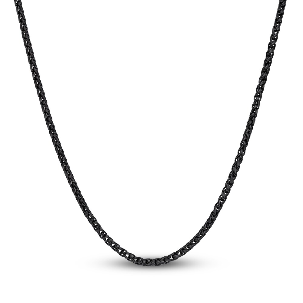 Men's Wheat Chain Necklace Black Ion-Plated Stainless Steel 3mm 24" 8X9AOpjW