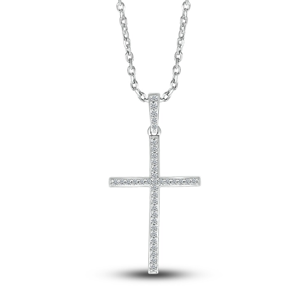 Diamond Cross Pendant Necklace 1/10 ct tw Round Sterling Silver 8Ye9aRNk
