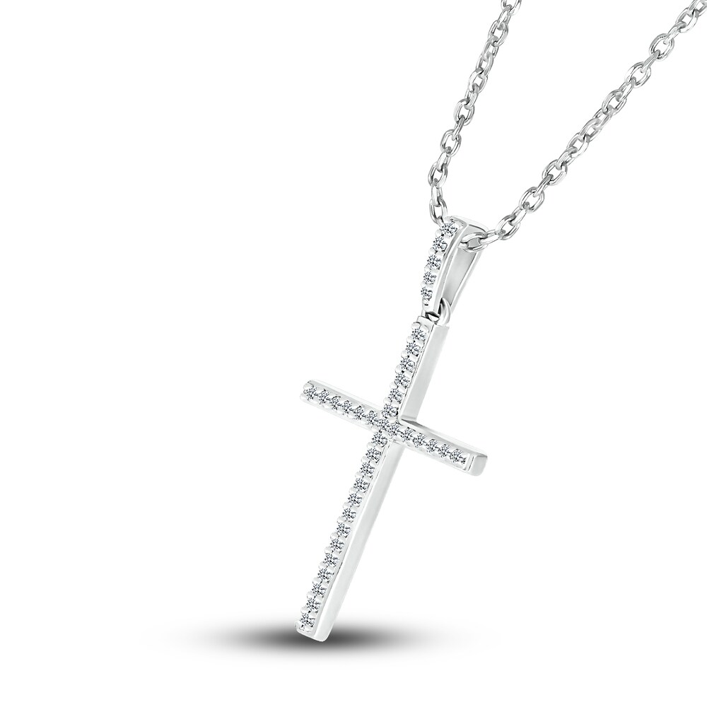 Diamond Cross Pendant Necklace 1/10 ct tw Round Sterling Silver 8Ye9aRNk