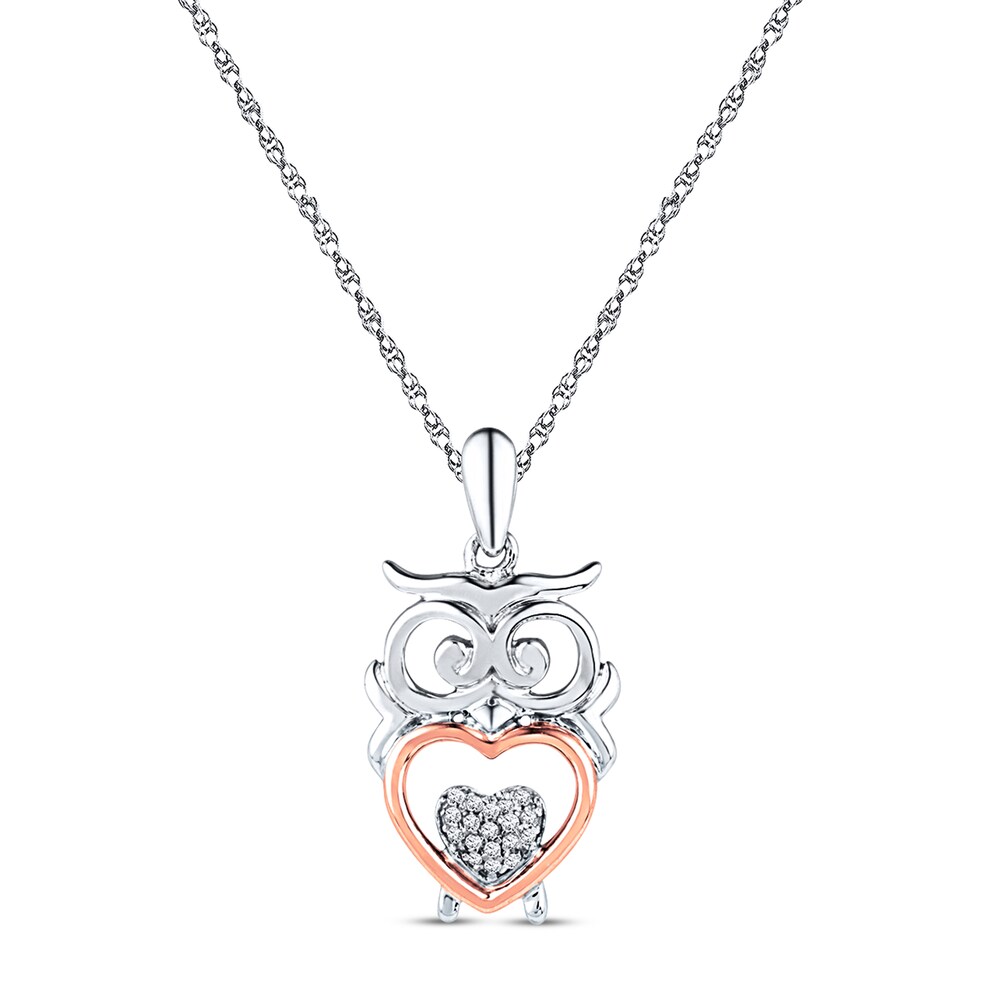 Diamond Owl Necklace 1/20 carat tw Sterling Silver/10K Gold 8a1Z2Cli