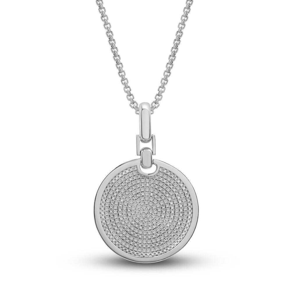 Men's Diamond Medallion Pendant Necklace 1/2 ct tw Round Sterling Silver 22" 8bsK1fSZ