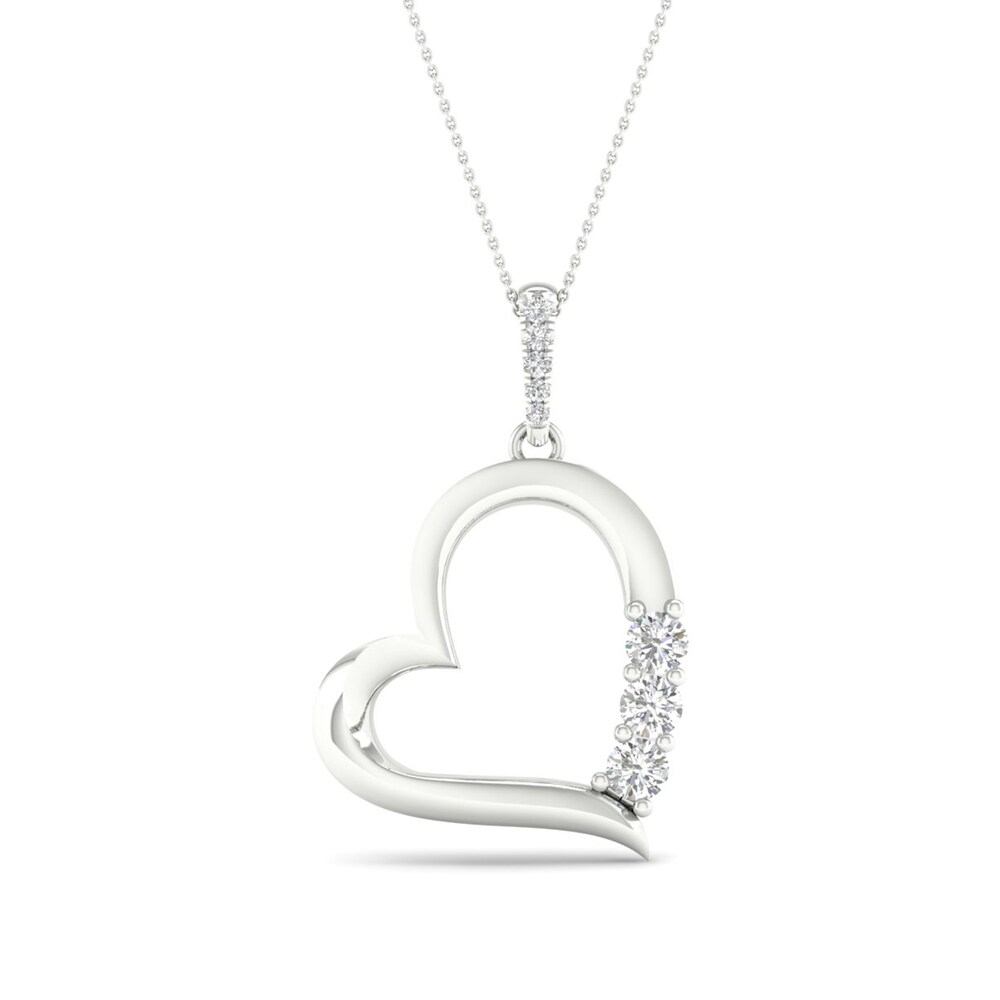 Diamond 3-Stone Heart Pendant Necklace 1/2 ct tw Round 10K White Gold 18" 8goA78f5