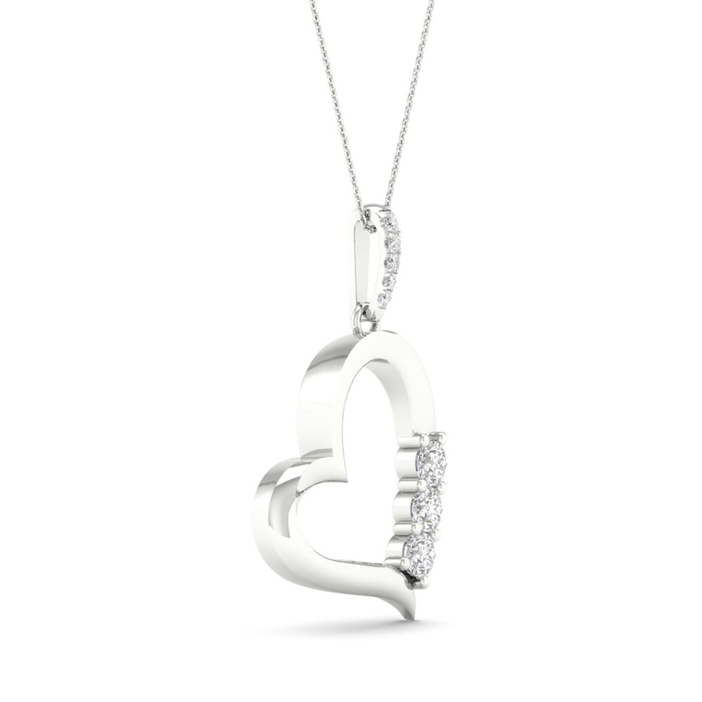 Diamond 3-Stone Heart Pendant Necklace 1/2 ct tw Round 10K White Gold 18\" 8goA78f5