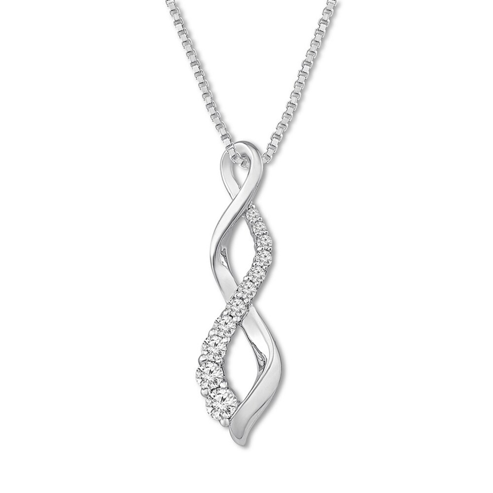 Diamond Swirl Necklace 3/8 ct tw Round-cut 10K White Gold 8hhsXqHo