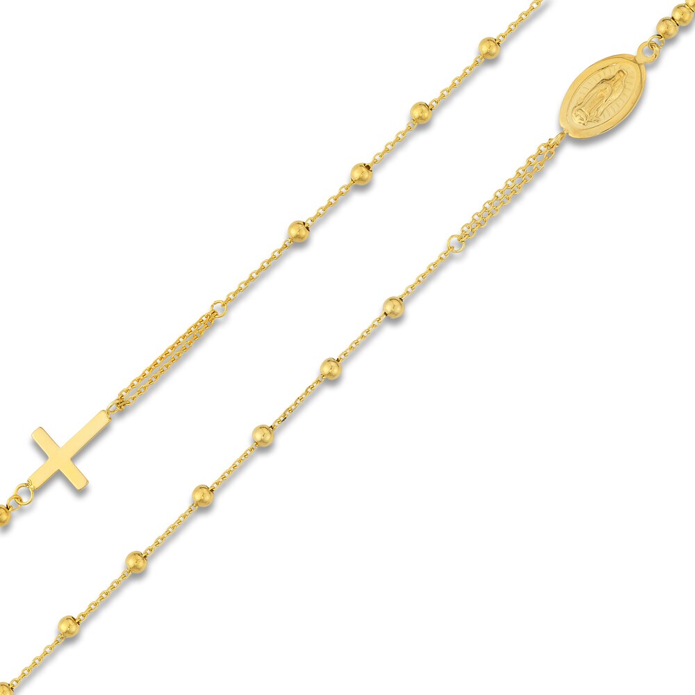 Virgin Mary and Cross Necklace 14K Yellow Gold 16-18\" Adj. 8n53OaL5