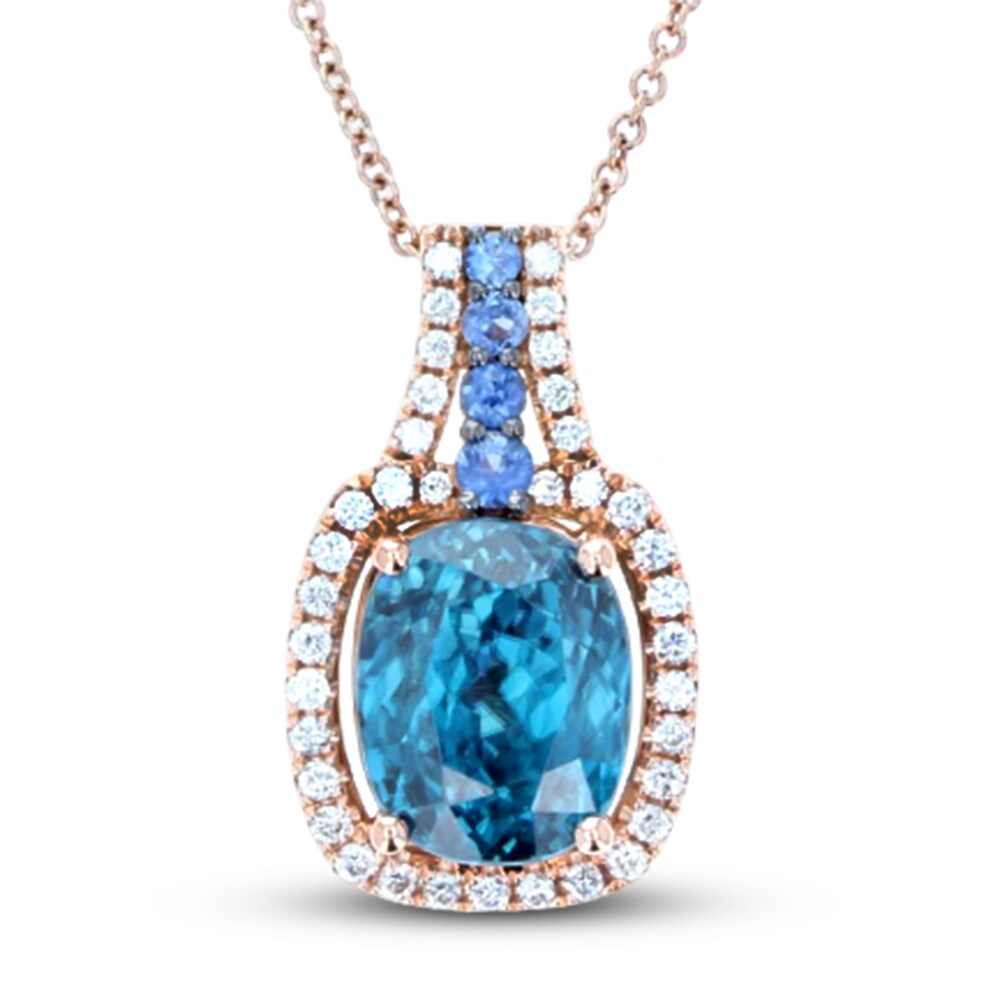 Le Vian Natural Sapphire/Zircon Necklace 1/4 ct tw Diamonds 18K Strawberry Gold 8oPpueaO