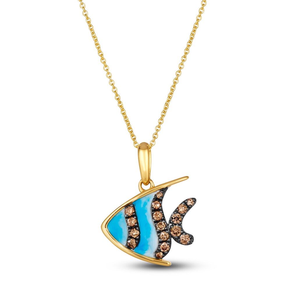 Le Vian Diamond Fish Pendant Necklace 1/4 ct tw Round Blue Enamel 14K Honey Gold 19" 8pY0euKM