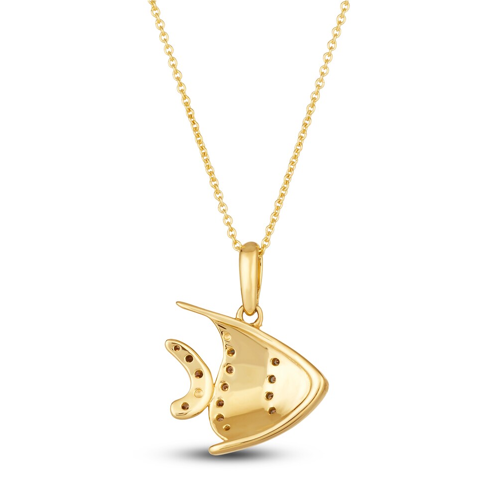 Le Vian Diamond Fish Pendant Necklace 1/4 ct tw Round Blue Enamel 14K Honey Gold 19\" 8pY0euKM