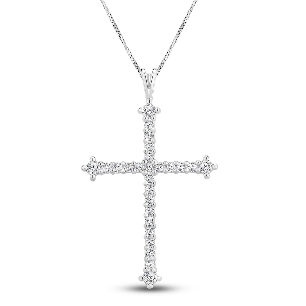 Diamond Cross Necklace 1 ct tw Round 14K White Gold 8tjSBwR2