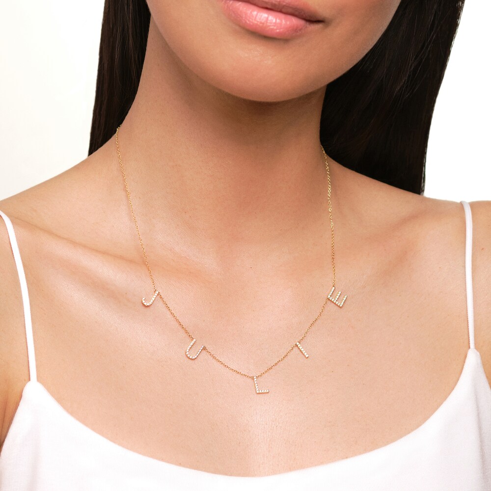 Juliette Maison Black Diamond Station Name Necklace 7/8 ct tw Round 10K Rose Gold 8xM49RnW