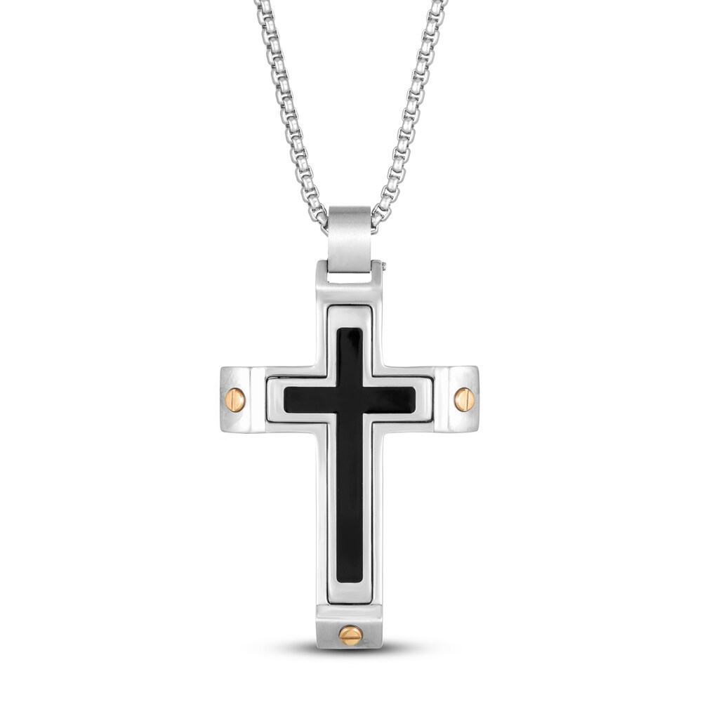 Cross Necklace Black Ion-Plated Stainless Steel 24" 95H4DBxo
