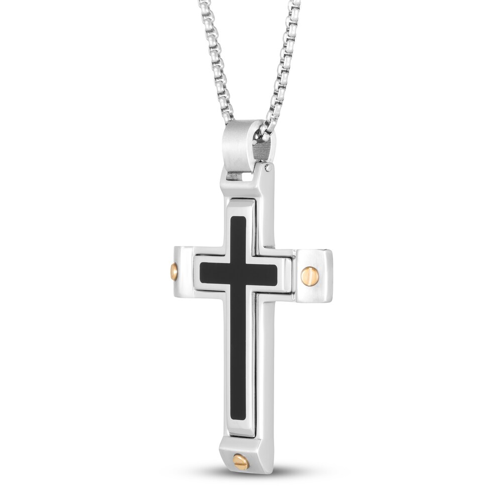 Cross Necklace Black Ion-Plated Stainless Steel 24\" 95H4DBxo