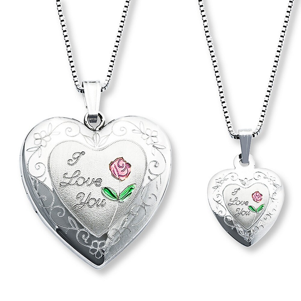 Mother/Daughter Necklaces Heart with Rose Sterling Silver 98xIHuQy