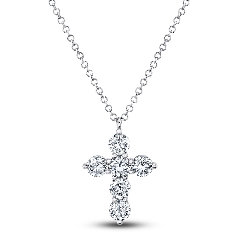 Shy Creation Diamond Cross Pendant Necklace 1 ct tw Round 14K White Gold 18" SC55021387 9Bwyv7AA