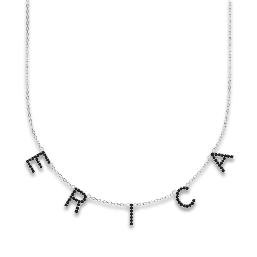 Juliette Maison Black Diamond Station Name Necklace 1-3/8 ct tw Round 10K White Gold 9SwT2FQE