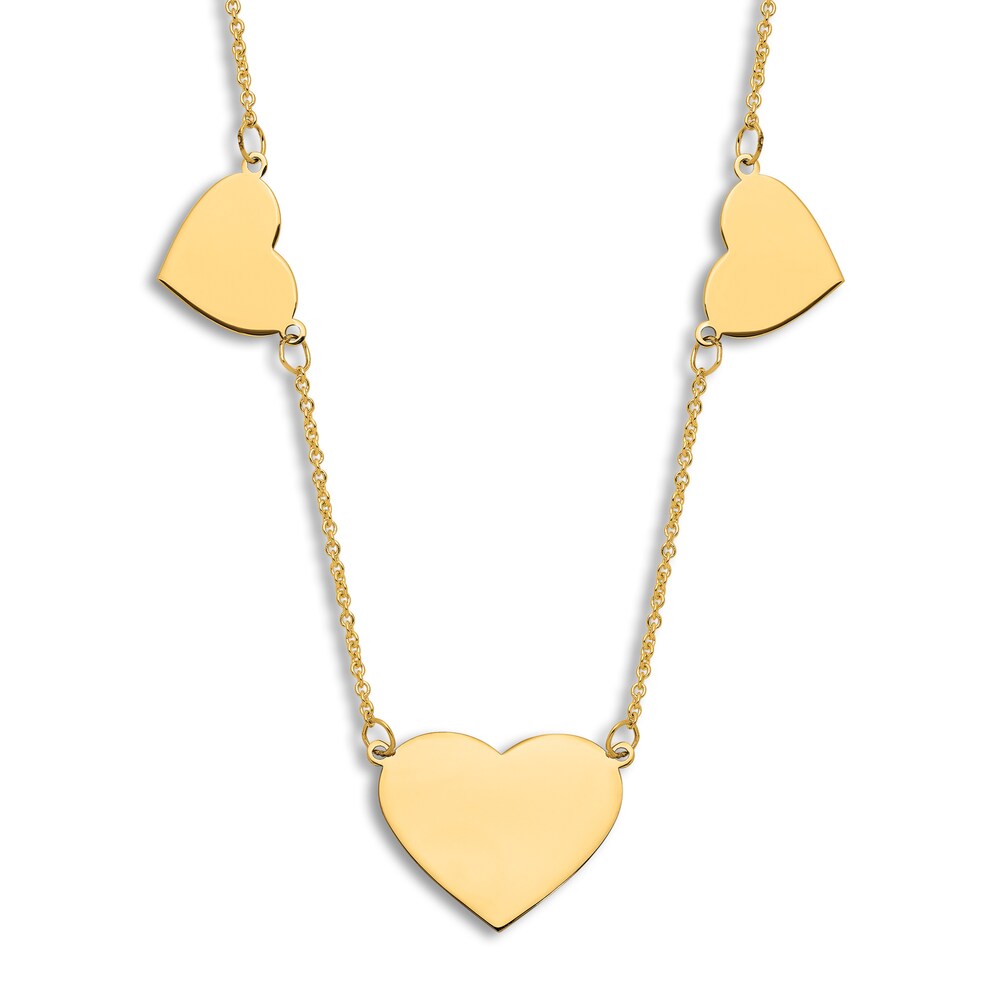 Engravable Multi-Heart Necklace 14K Yellow Gold 16" to 18" Adjustable 9YczSzYJ