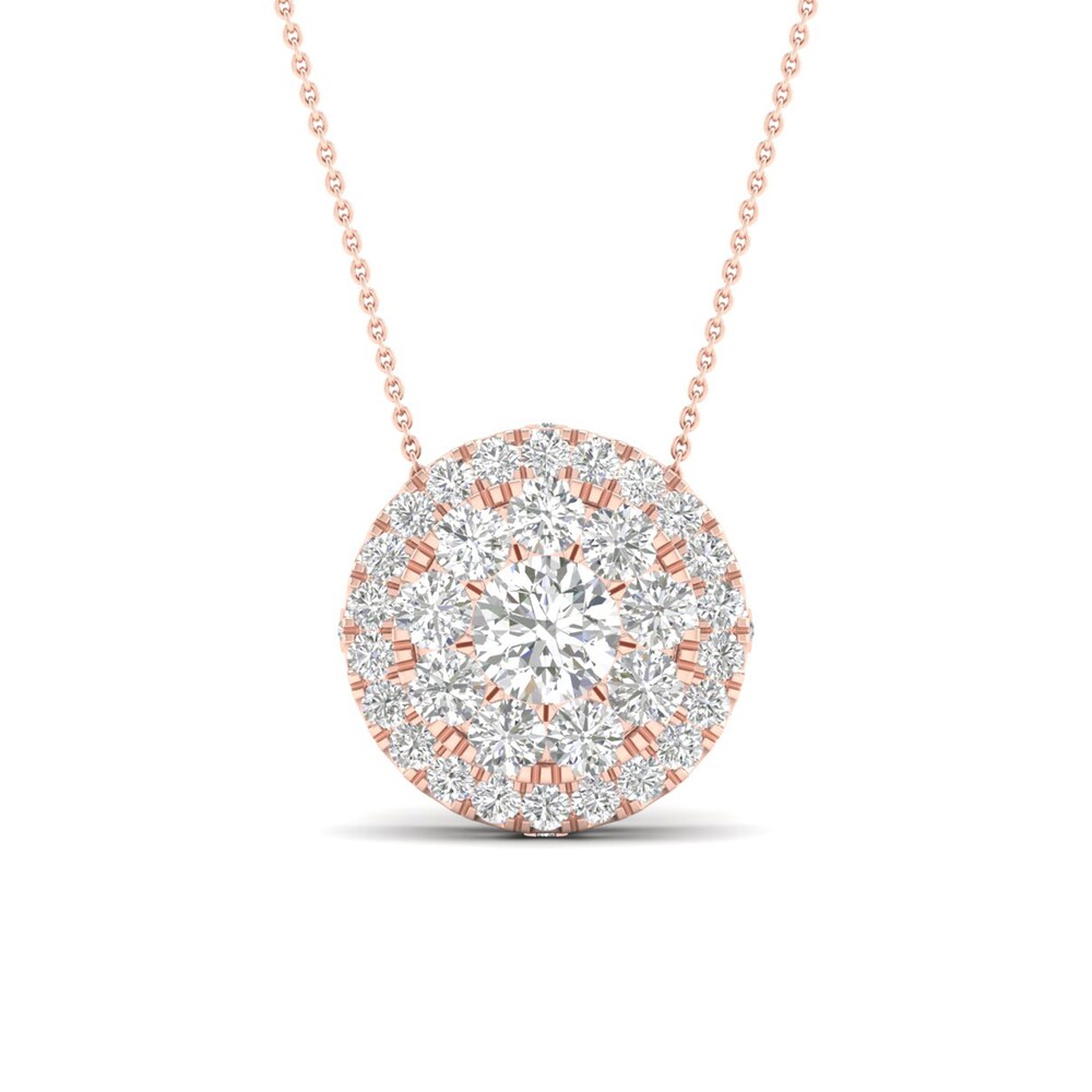 Colorless Diamond Pendant Necklace 1-1/2 ct tw Round 14K Rose Gold 9fCbZJTb
