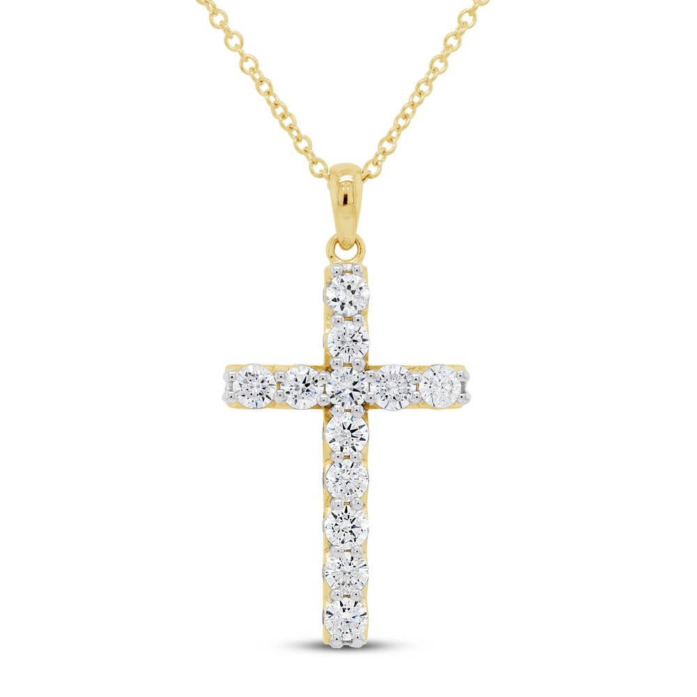 Diamond Cross Necklace 1 ct tw Round 10K Yellow Gold 9lheYpLh