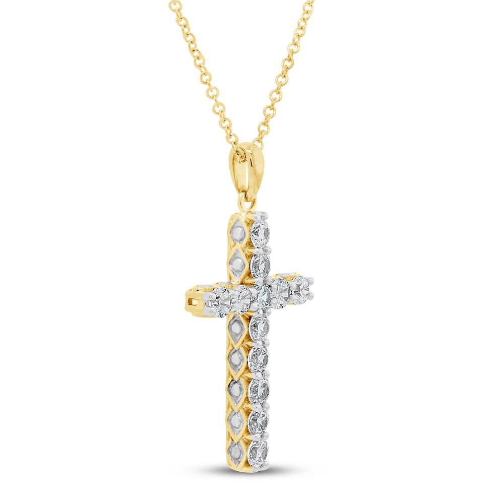 Diamond Cross Necklace 1 ct tw Round 10K Yellow Gold 9lheYpLh